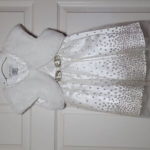 Elegant Silver Metallic Foil Polka Dots Pattern Dress Size 7